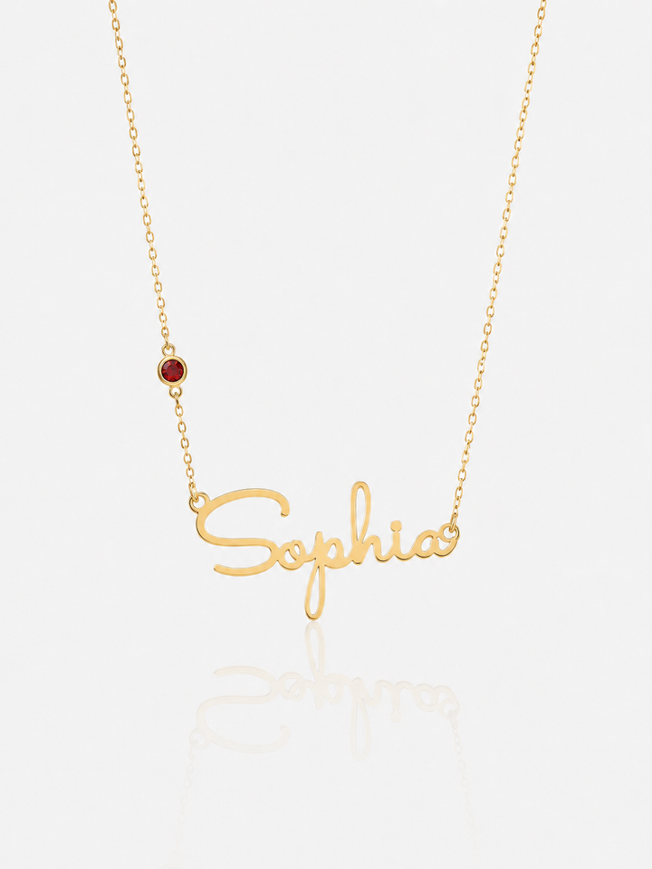 PERSONALIZED NECKLACE WITH NAME AND BIRTHSTONE