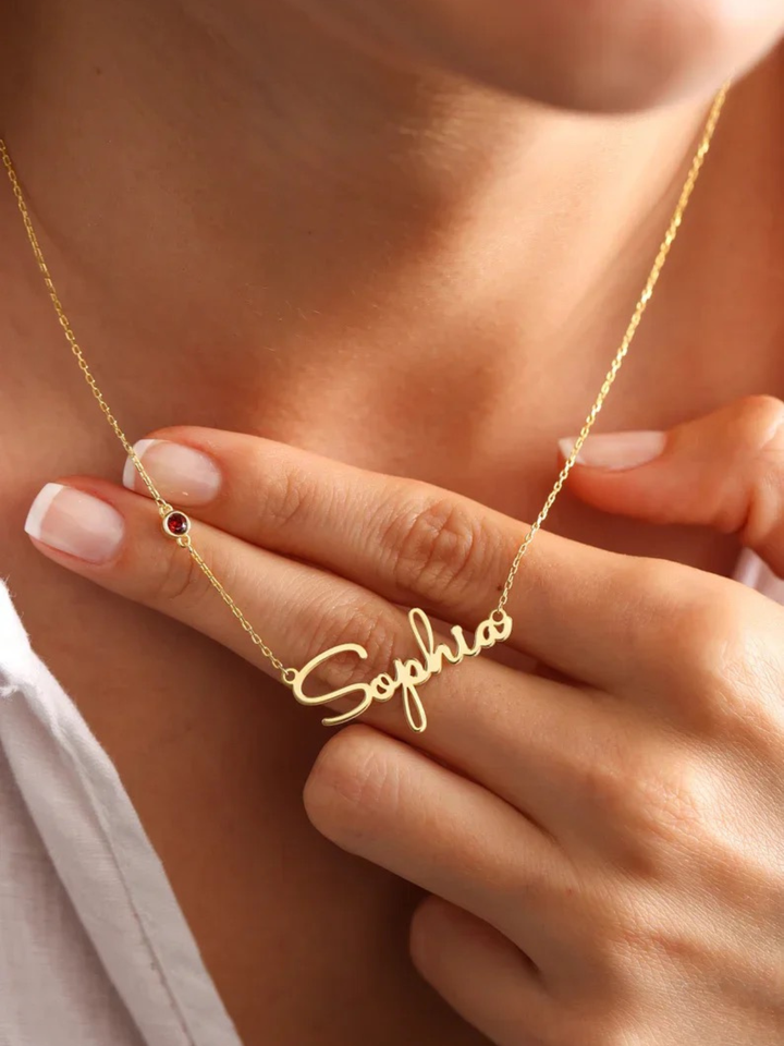 PERSONALIZED NECKLACE WITH NAME AND BIRTHSTONE