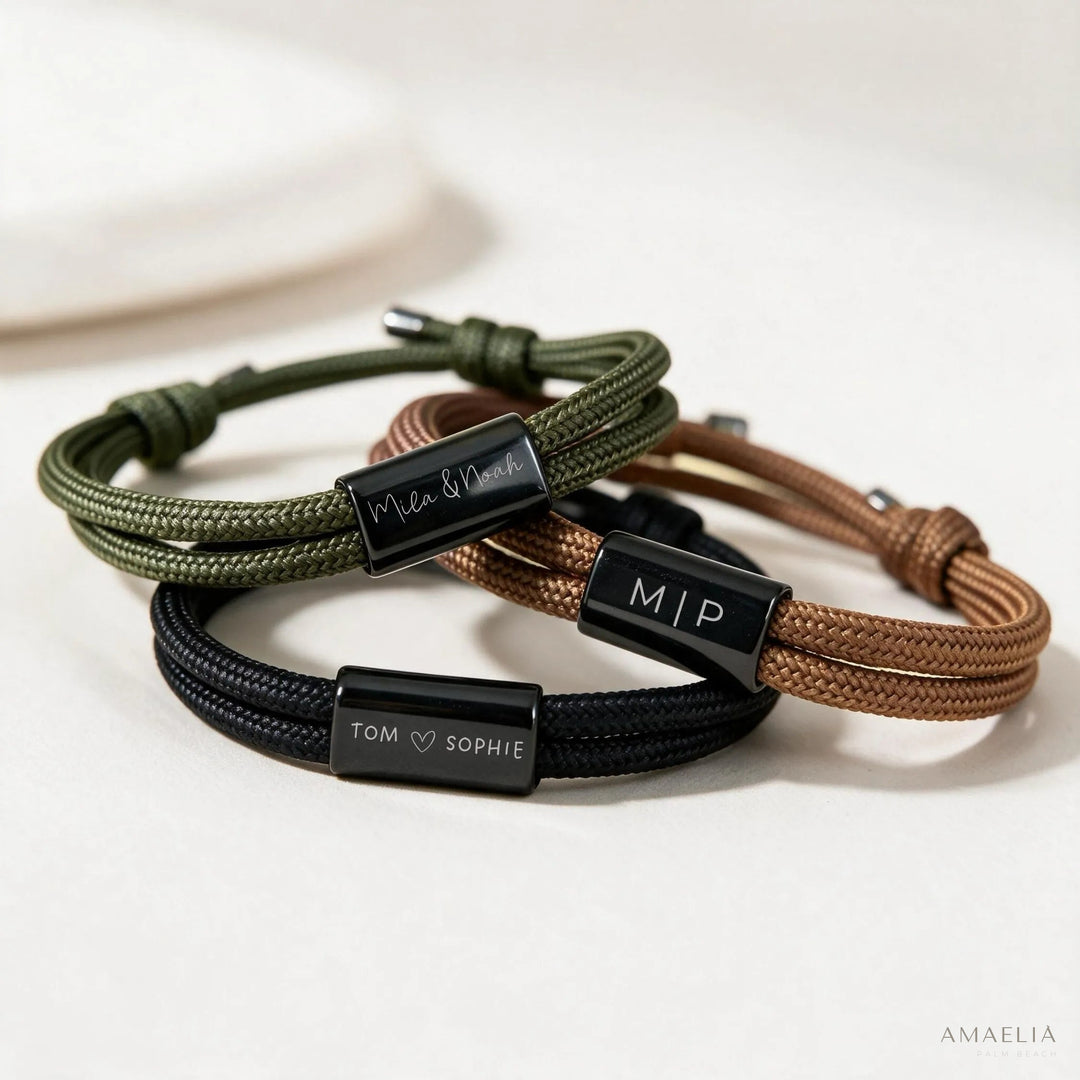 AXEL personalized rope bracelet with engraved clasp, Amaelia Palm Beach