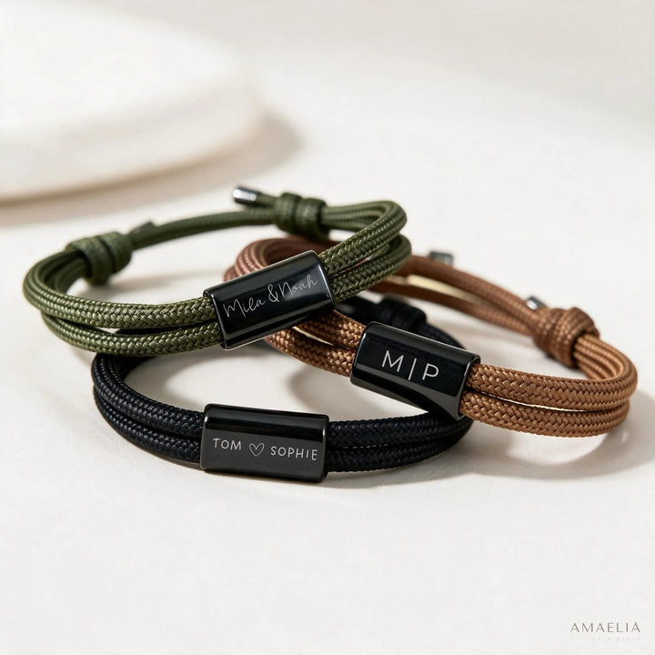 AXEL personalized rope bracelet with engraved clasp, Amaelia Palm Beach
