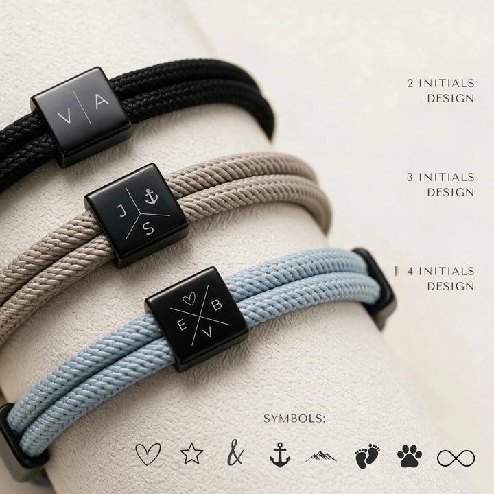 NORTH bracelet: 2, 3 and 4 initials designs with the symbols you can choose