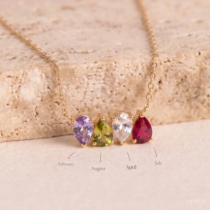 ROSALIE necklace with four birthstones: February, August, April and July