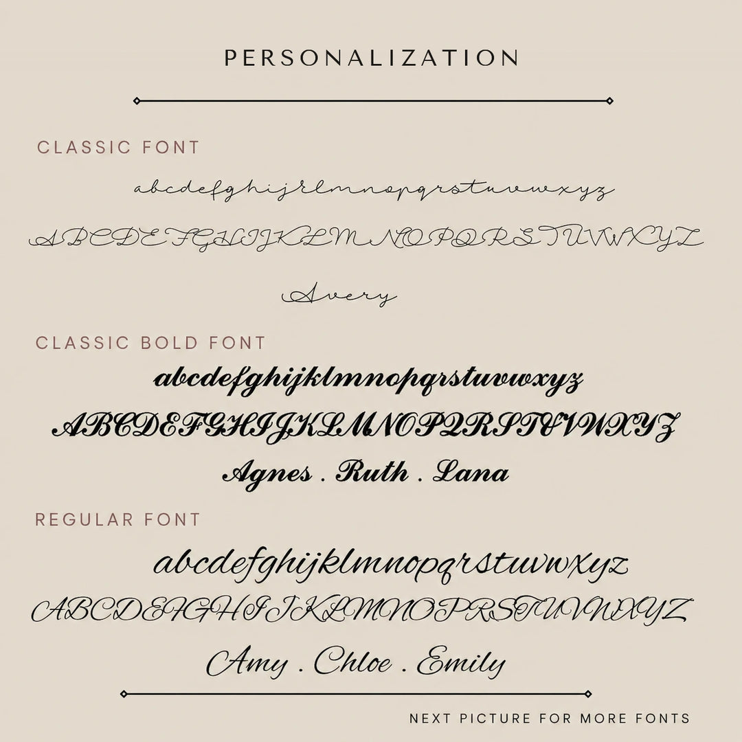 Personalization: the fonts you can choose for this piece