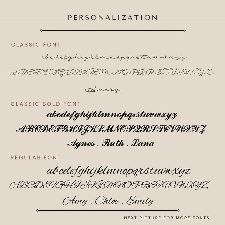 Personalization: the fonts you can choose for this piece