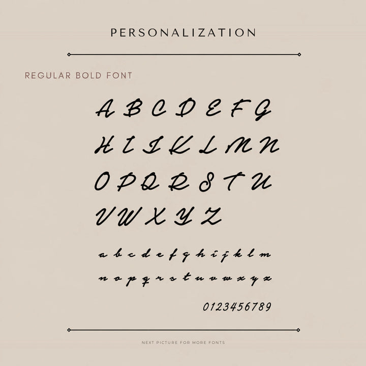 Personalization: the regular bold font shown as a full alphabet